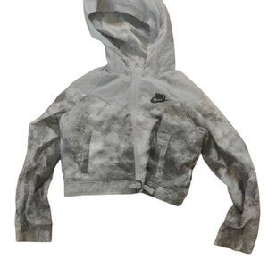 Nike Kids Medium White and Gray Cropped Wind Breaker Hooded Zip Up Jacket